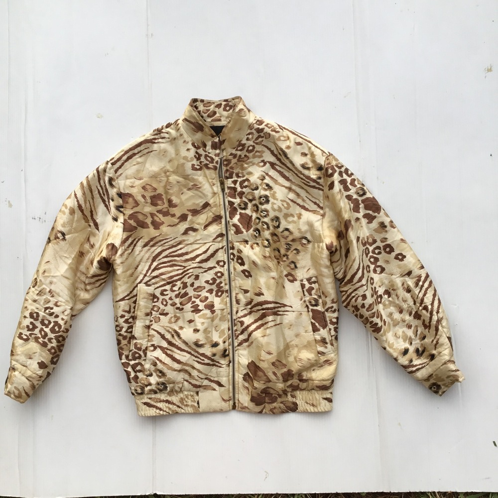 Vintage The Icing Animal Print Bomber Jacket Small Leopard Tiger Zip Up USA Made